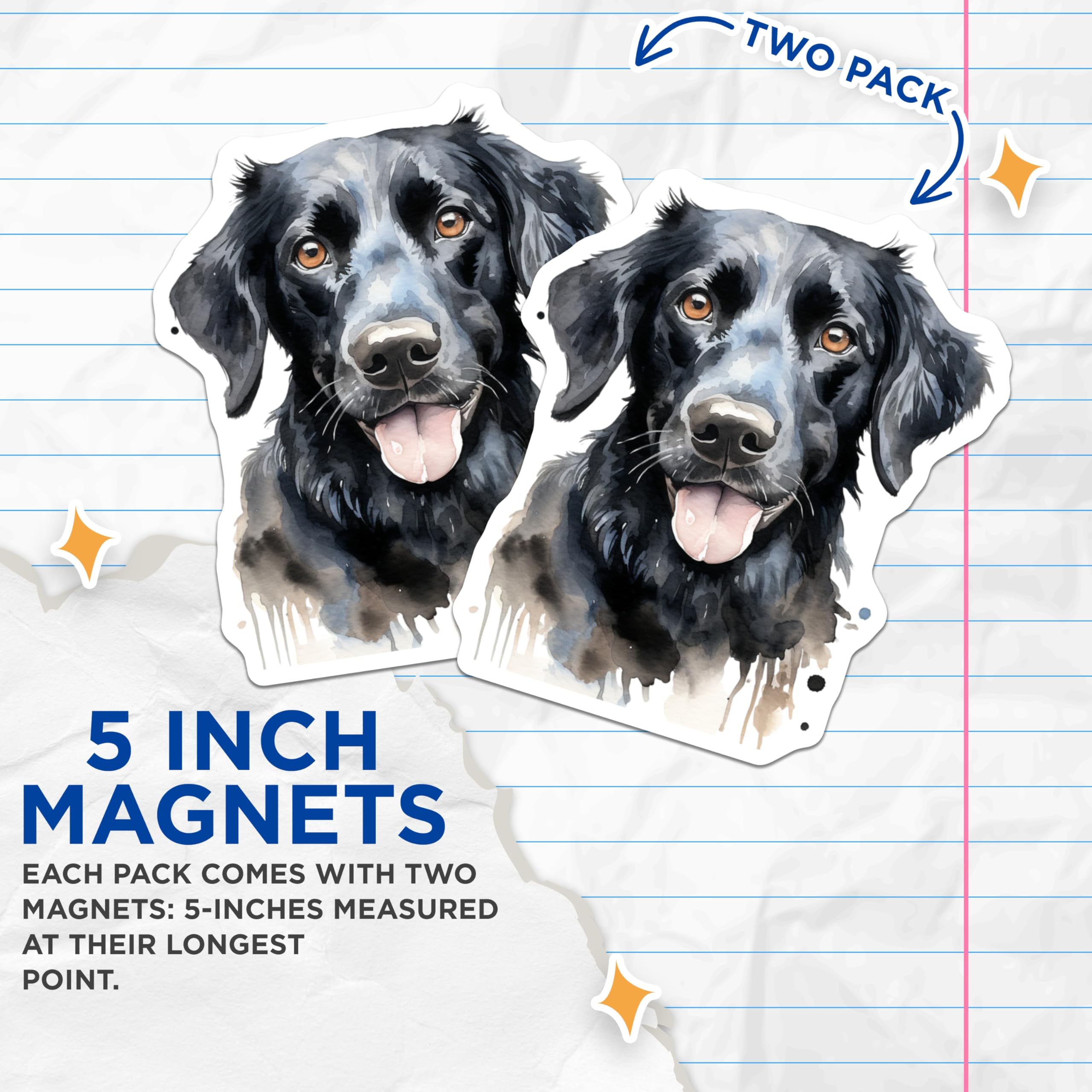 (2 Pack) Watercolor Black Dog Magnets - Happy Retriever Art - Dog Lover Fridge Kitchen Accent - 5 Inches On Longest Side - Thick Durable Magnet - Made in USA - MAG30062