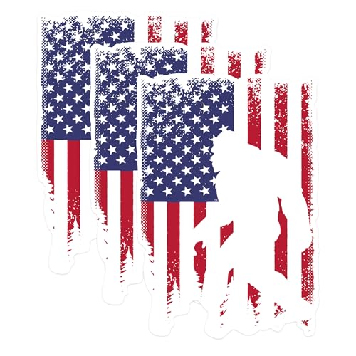 (3 Pack) American Flag Bigfoot Decals - Patriotic Sasquatch - USA Pride Stickers - 3 Inches On Longest Side - Easy Peel & Apply - Made in USA - 3MCS1230
