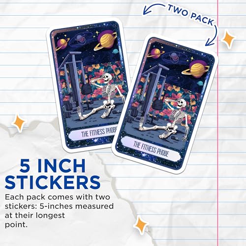 (2 Pack) Skeleton Workout Stickers - Cosmic Space Theme - Fitness Fun Stickers - 5" On Longest Side - Sticks to Smooth Flat Surfaces - Made in USA - BMCS9987