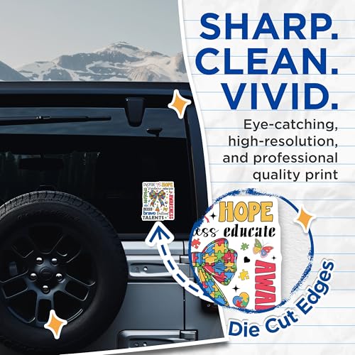 (2 Pack) Autism Awareness Stickers - Inspire Hope Kindness Creative - Talents Educate Stickers - 5" On Longest Side - Sticks to Smooth Flat Surfaces - Made in USA - BMCS9577