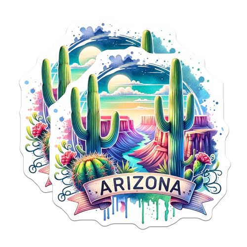 (2 Pack) Arizona Souvenir Magnets - Grand Canyon Decor - Cactus Artwork - 5" On Longest Side - for Cars, Fridges, Toolboxes - Made in USA - MAG6834