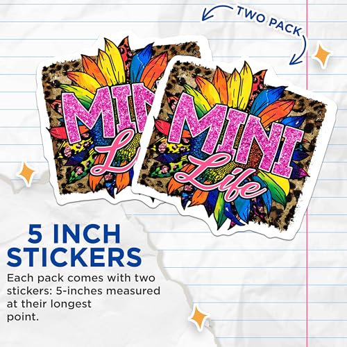 (2 Pack) Colorful Mini Life Stickers - Vibrant Floral Decal - Fun Motivational Stickers - 5" On Longest Side - Sticks to Smooth Flat Surfaces - Made in USA - BMCS5620