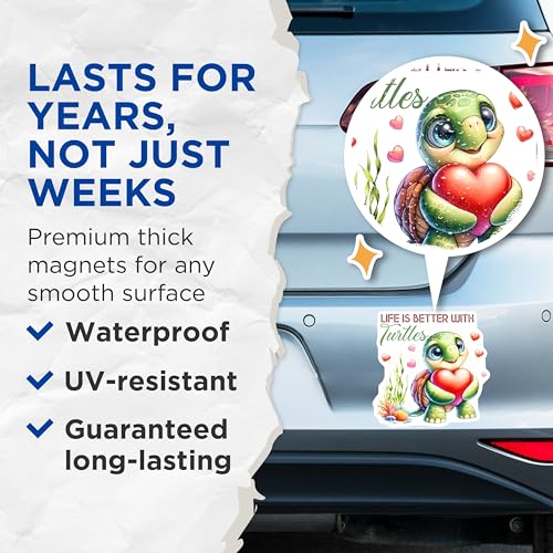 (2 Pack) Life is Better with Turtles Magnets - Cute Turtle Decor - 5" On Longest Side - for Cars, Fridges, Toolboxes - Made in USA - MAG7962
