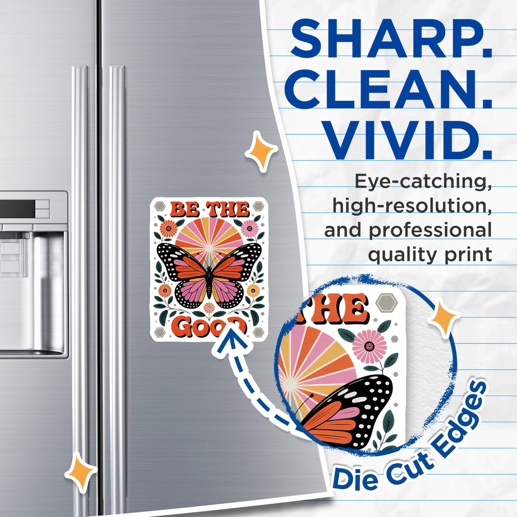 (2 Pack) Be The Good Butterfly Magnets - Positive Quote Fridge Decor - Retro Floral Boho Art - 5 Inches On Longest Side - Thick Durable Magnet - Made in USA - MAG22635