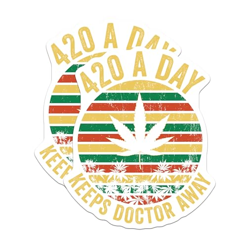 (2 Pack) 420 A Day Keeps Doctor Away Stickers - Cannabis Humor Stickers - Funny Weed Quotes Stickers - 5" On Longest Side - Sticks to Smooth Flat Surfaces - Made in USA - BMCS4669