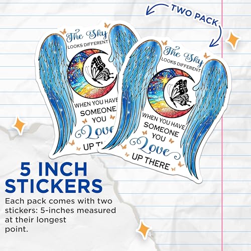 (2 Pack) Angel Wing Stickers - Inspirational Quote Stickers - Memorial Stickers - Spiritual Stickers - 5" On Longest Side - Sticks to Smooth Flat Surfaces - Made in USA - BMCS6137