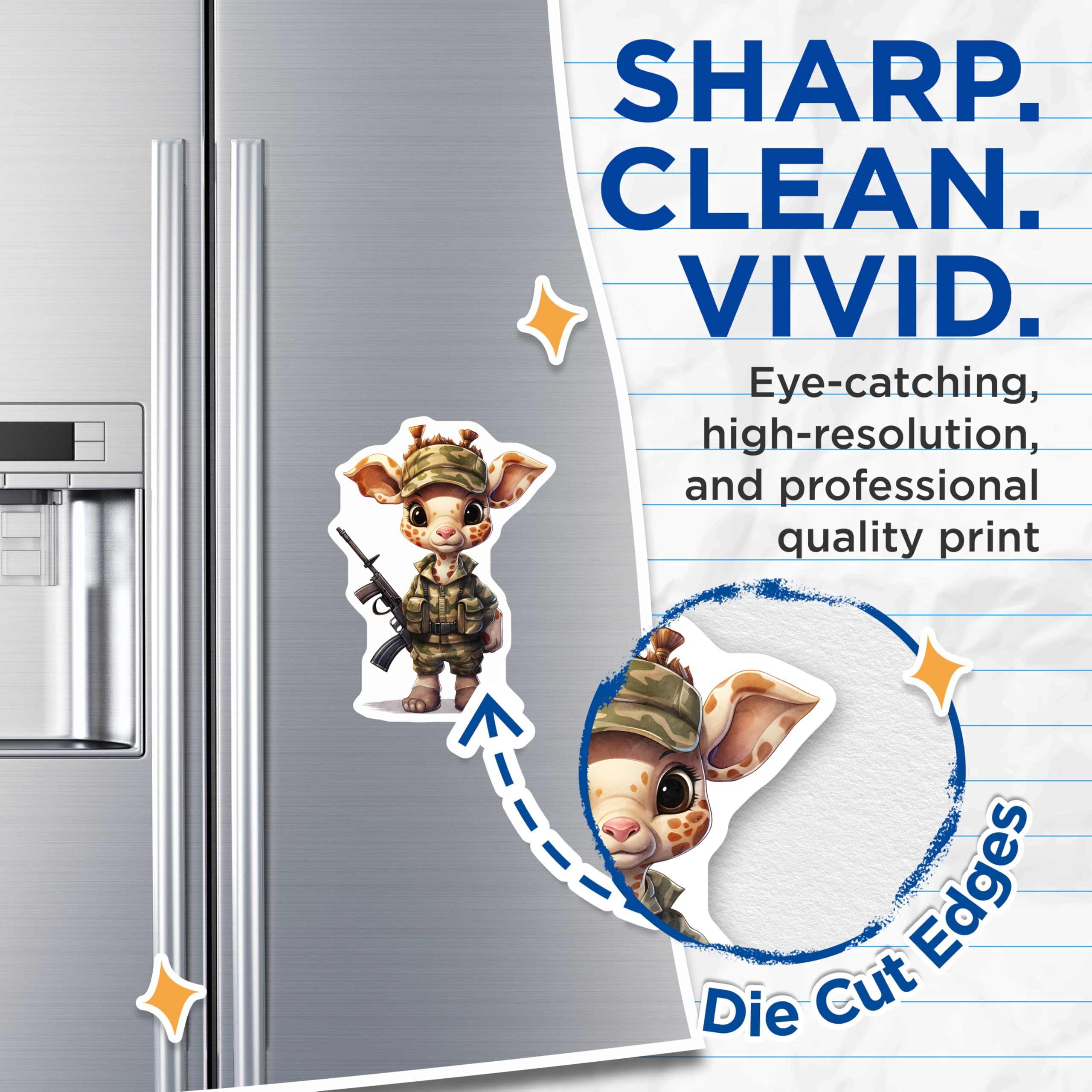 (2 Pack) Giraffe Soldier Magnets - Armed Animal Artwork - Whimsical Refrigerator Decor - 5" On Longest Side - Premium Magnet - for Cars, Refrigerators, Toolboxes, Lockers - Made in USA - MAG16565
