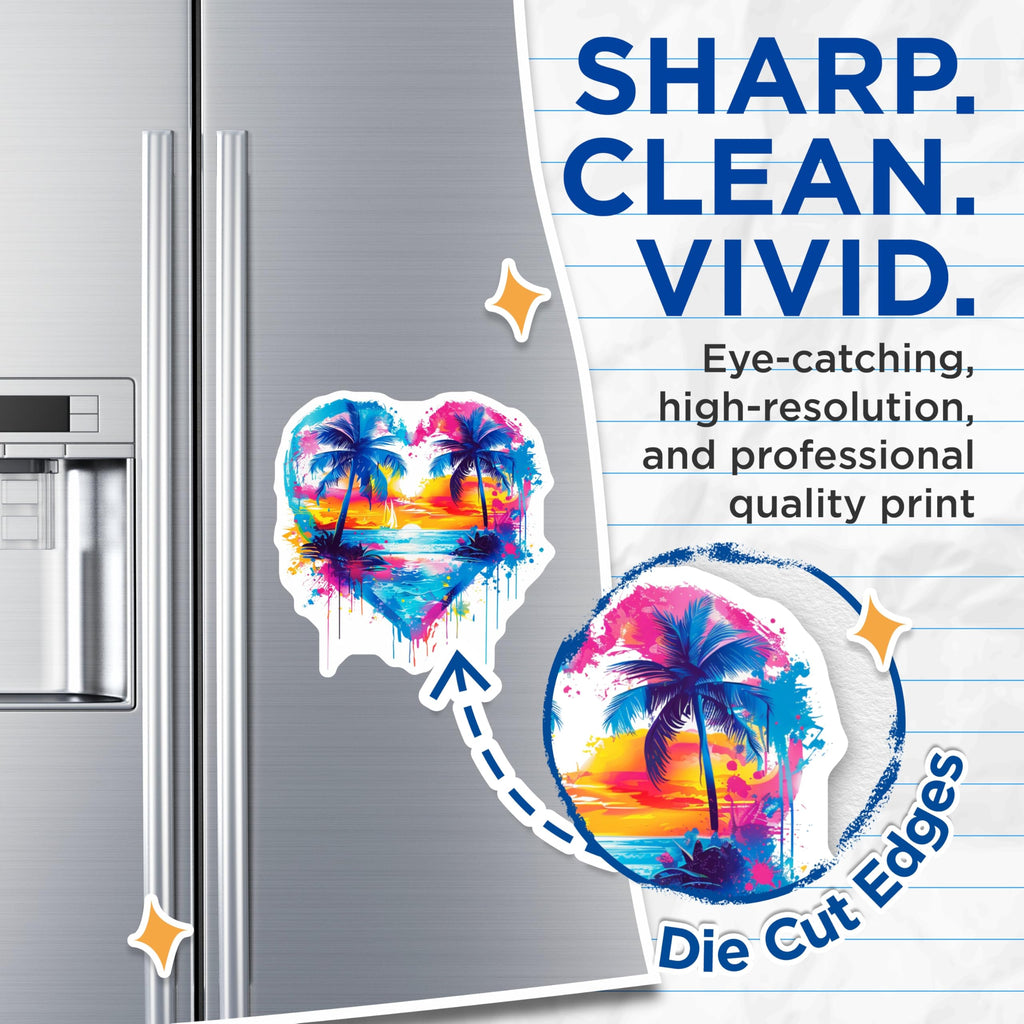 (2 Pack) Tropical Sunset Magnets - Beach Heart Decor - Vibrant Palm Tree Art - 5 Inches On Longest Side - Thick Durable Magnet - Made in USA - MAG25529