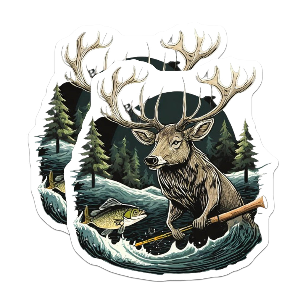 (2 Pack) Deer Fishing Magnets - Rustic Wildlife Art - Nature Lover Outdoor Decor - 5 Inches On Longest Side - Thick Durable Magnet - Made in USA - MAG21744