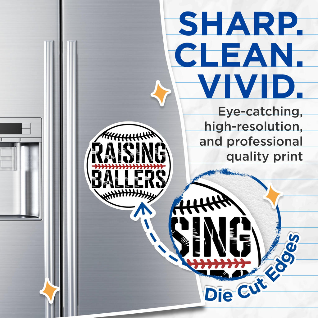 (2 Pack) Raising Ballers Magnets - Baseball Mom Dad Supporter - Youth Sports Fan Locker - 5 Inches On Longest Side - Thick Durable Magnet - Made in USA - MAG22619