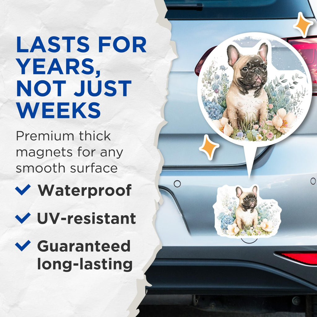 (2 Pack) French Bulldog Magnets - Floral Dog Decor - Cute Doggy Magnets - 5" On Longest Side - Premium Magnet - for Cars, Refrigerators, Toolboxes, Lockers - Made in USA - MAG14626