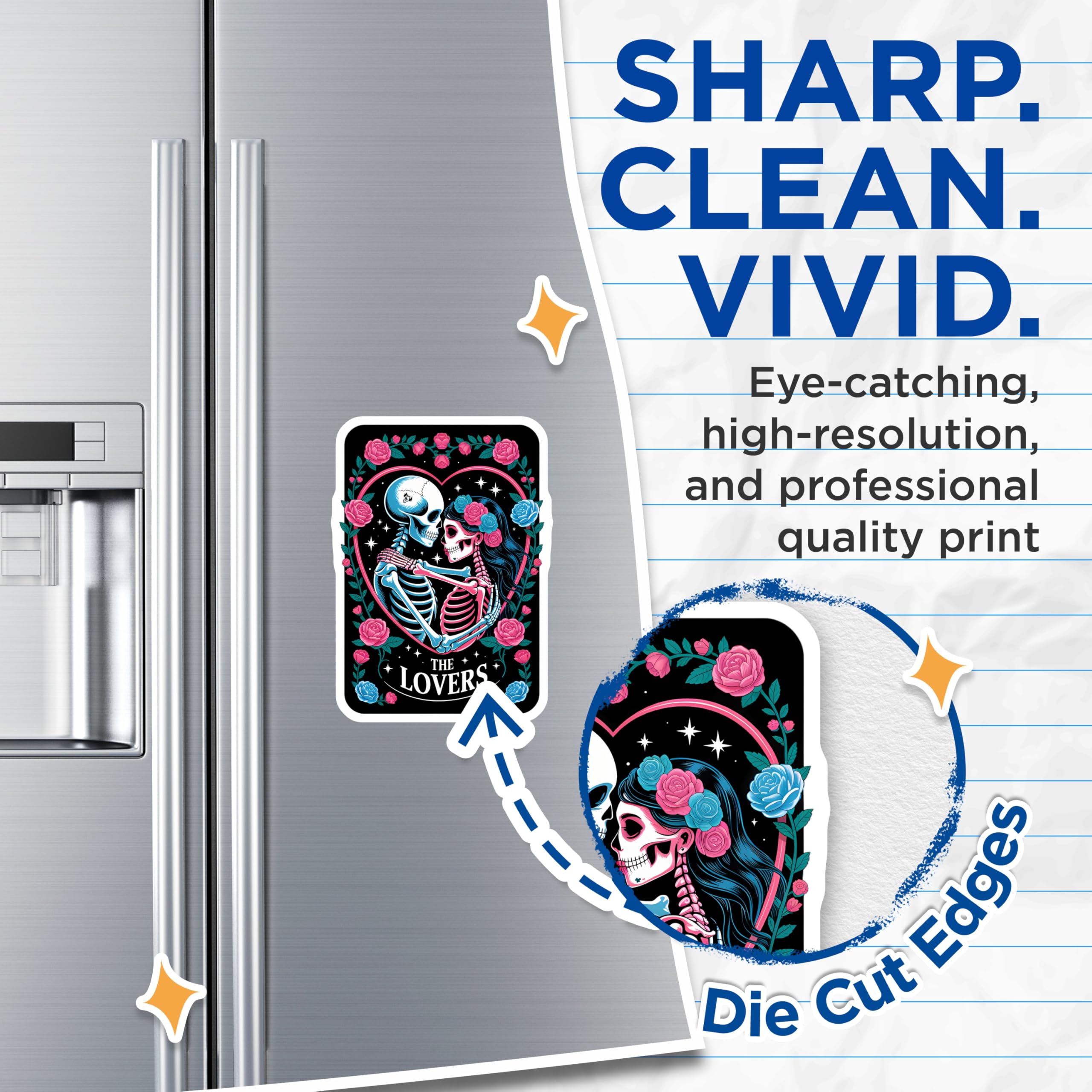(2 Pack) Skeleton Lovers Magnets - Day of the Dead Romantic Calavera - Gothic Floral Couple Decor - 5 Inches On Longest Side - Thick Durable Magnet - Made in USA - MAG20326