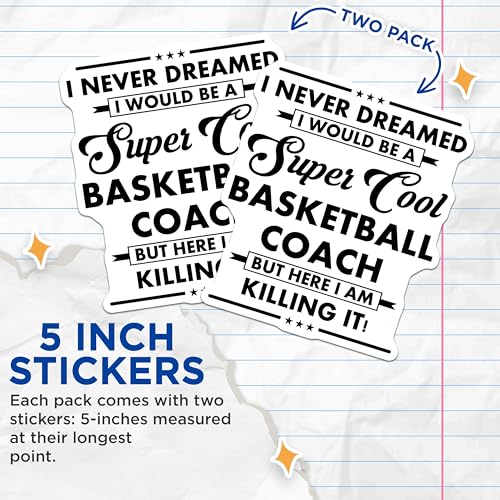 (2 Pack) Cool Basketball Coach Stickers - Inspirational Quote - Motivational Decal for Coaches - 5" On Longest Side - Sticks to Smooth Flat Surfaces - Made in USA - BMCS5980