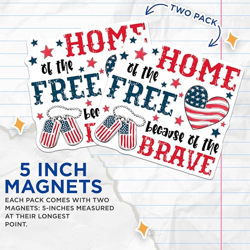 (2 Pack) Home of The Free Because of The Brave Magnets Magnets - Patriotic Decor - 5" On Longest Side - Made in USA - Sticks to Refrigerators & Metal Surfaces - MAG8360