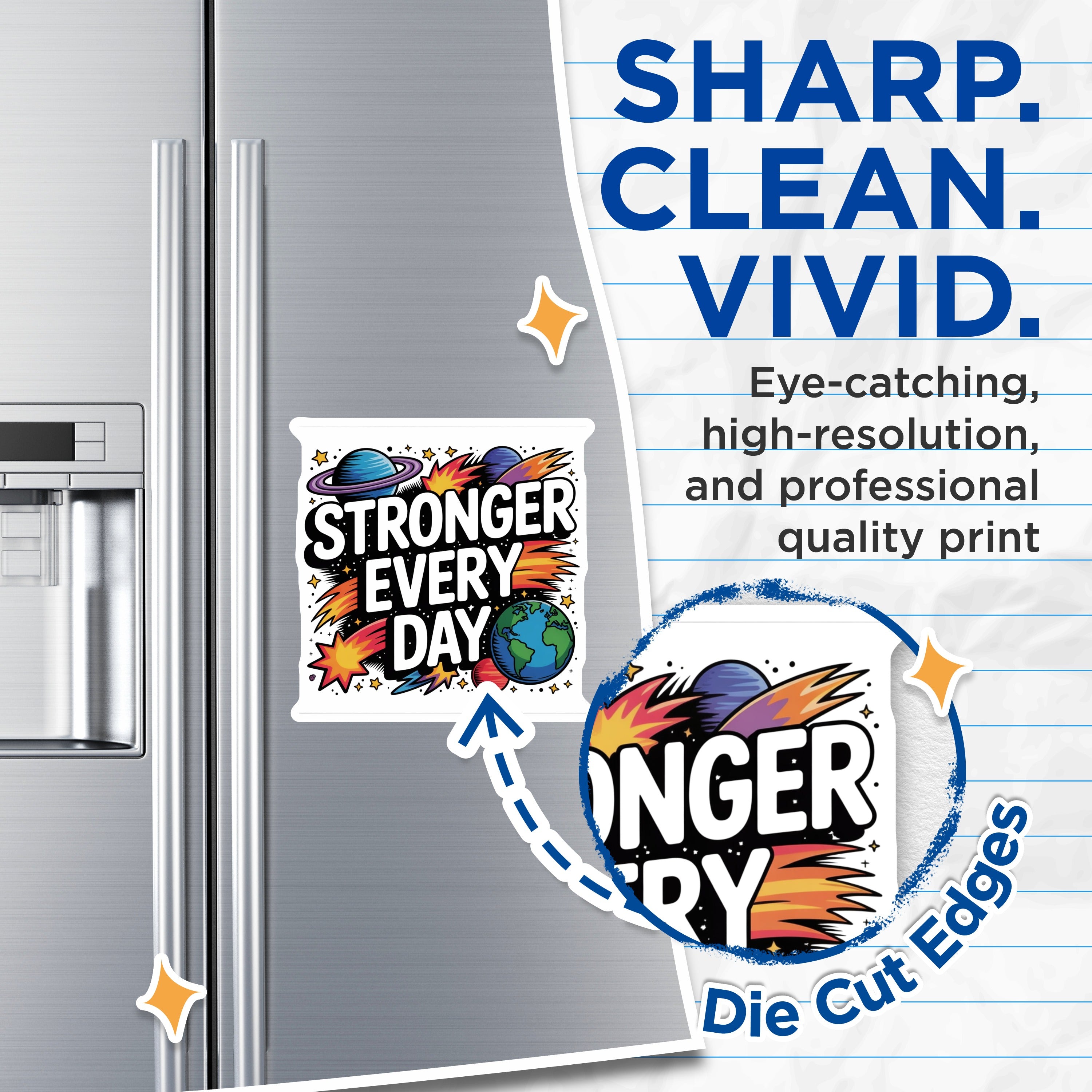 (2 Pack) Stronger Every Day Magnets - Motivational Space Decor - Cosmic Planet Affirmation - 5 Inches On Longest Side - Thick Durable Magnet - Made in USA - MAG37035