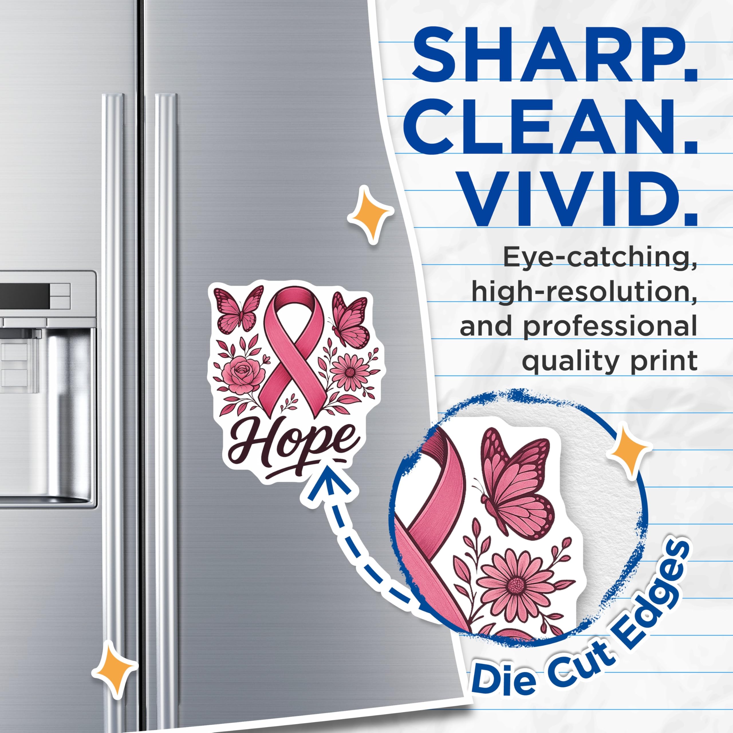 (2 Pack) Hope Ribbon Magnets - Breast Cancer Awareness - Butterfly Rose Support Magnets - 5" On Longest Side - Premium Magnet - for Cars, Refrigerators, Toolboxes, Lockers - Made in USA - MAG16806