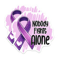 (2 Pack) Nobody Fights Alone Stickers - Inspirational Quote - Awareness Ribbon - 5" On Longest Side - Sticks to Smooth Flat Surfaces - Made in USA - BMCS9791