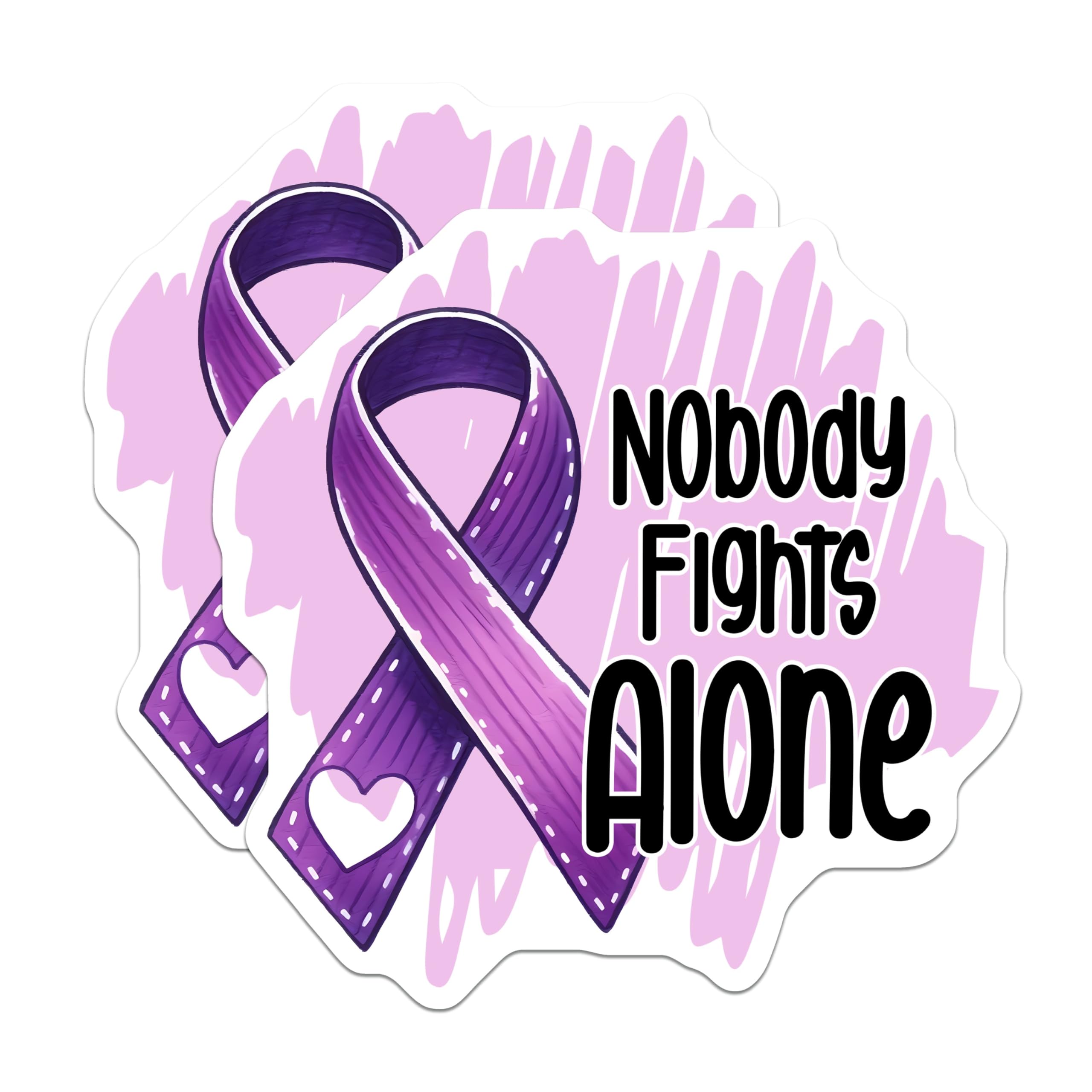 (2 Pack) Nobody Fights Alone Stickers - Inspirational Quote - Awareness Ribbon - 5" On Longest Side - Sticks to Smooth Flat Surfaces - Made in USA - BMCS9791