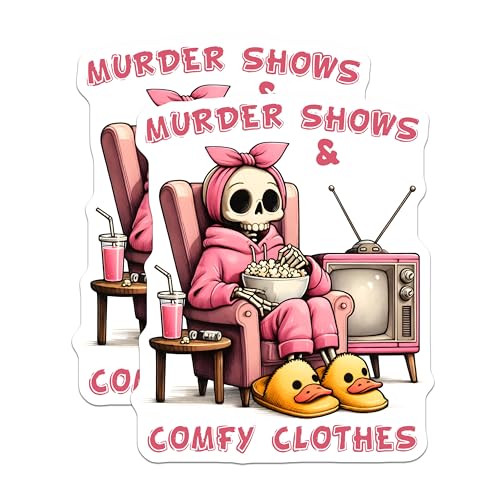 (2 Pack) Skull Watching TV Stickers - Cozy Skeleton Art - Funny Cute Sticker Decal - 5" On Longest Side - Sticks to Smooth Flat Surfaces - Made in USA - BMCS9768
