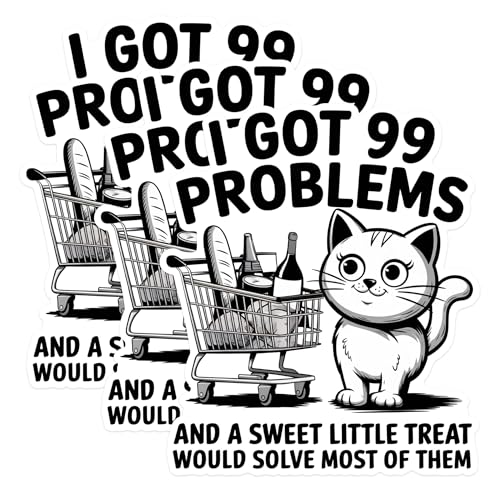 (3 Pack) 99 Problems Cat Decals - Funny Shopping Cart - Sweet Treat Laptop Decal - 3 Inches On Longest Side - Easy Peel & Apply - Made in USA - 3MCS1680