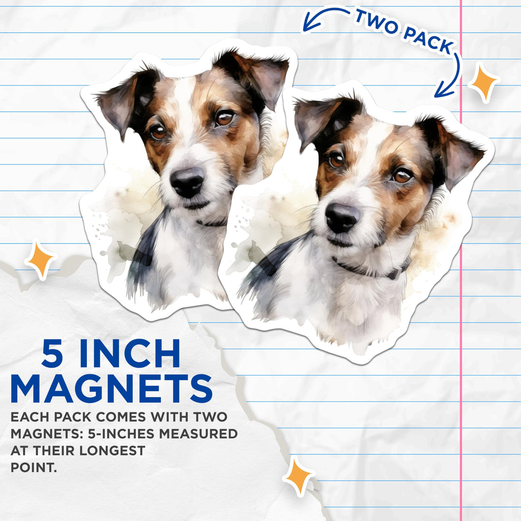 (2 Pack) Jack Russell Dog Magnets - Watercolor Art Dog Lover Kitchen Decor - Pet Owner Fridge Accents - 5 Inches On Longest Side - Thick Durable Magnet - Made in USA - MAG28284