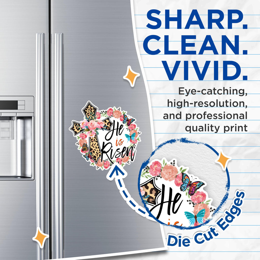 (2 Pack) He is Risen Magnets - Religious Floral Magnets - Inspirational Cross Magnets- 5" On Longest Side - for Fridges, Toolboxes, Cars - Made in USA - MAG3031