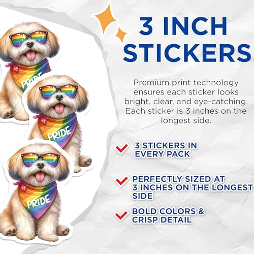 (3 Pack) Pride Dog Decals - Rainbow Shih Tzu - Laptop Pride Stickers- 3 Inches On Longest Side - Easy Peel & Apply - Made in USA - 3MCS5207