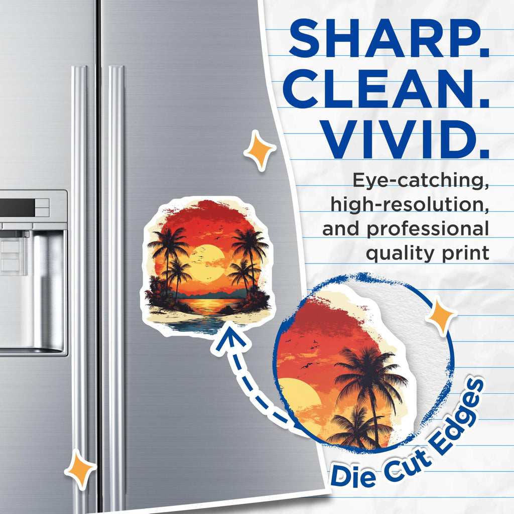 (2 Pack) Tropical Sunset Magnets - Beach Scene Decor - Palm Tree Ocean View - Summer Vacation Fridge Art - 5 Inches On Longest Side - Thick Durable Magnet - Made in USA - MAG26513