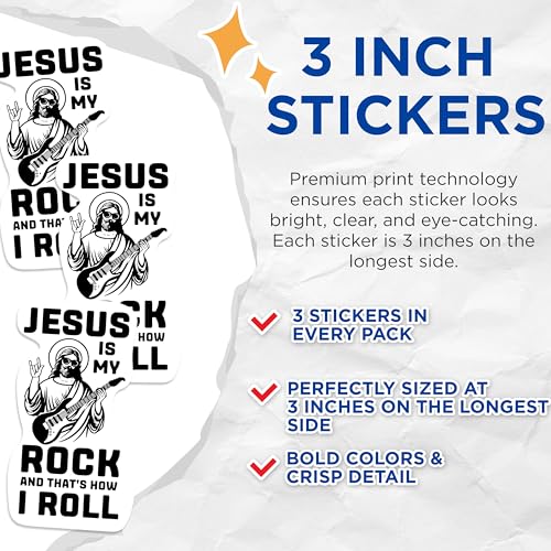 (3 Pack) Jesus is My Rock Decals - Funny Christian Sticker - Religious Laptop Sticker - 3 Inches On Longest Side - Easy Peel & Apply - Made in USA - 3MCS1065