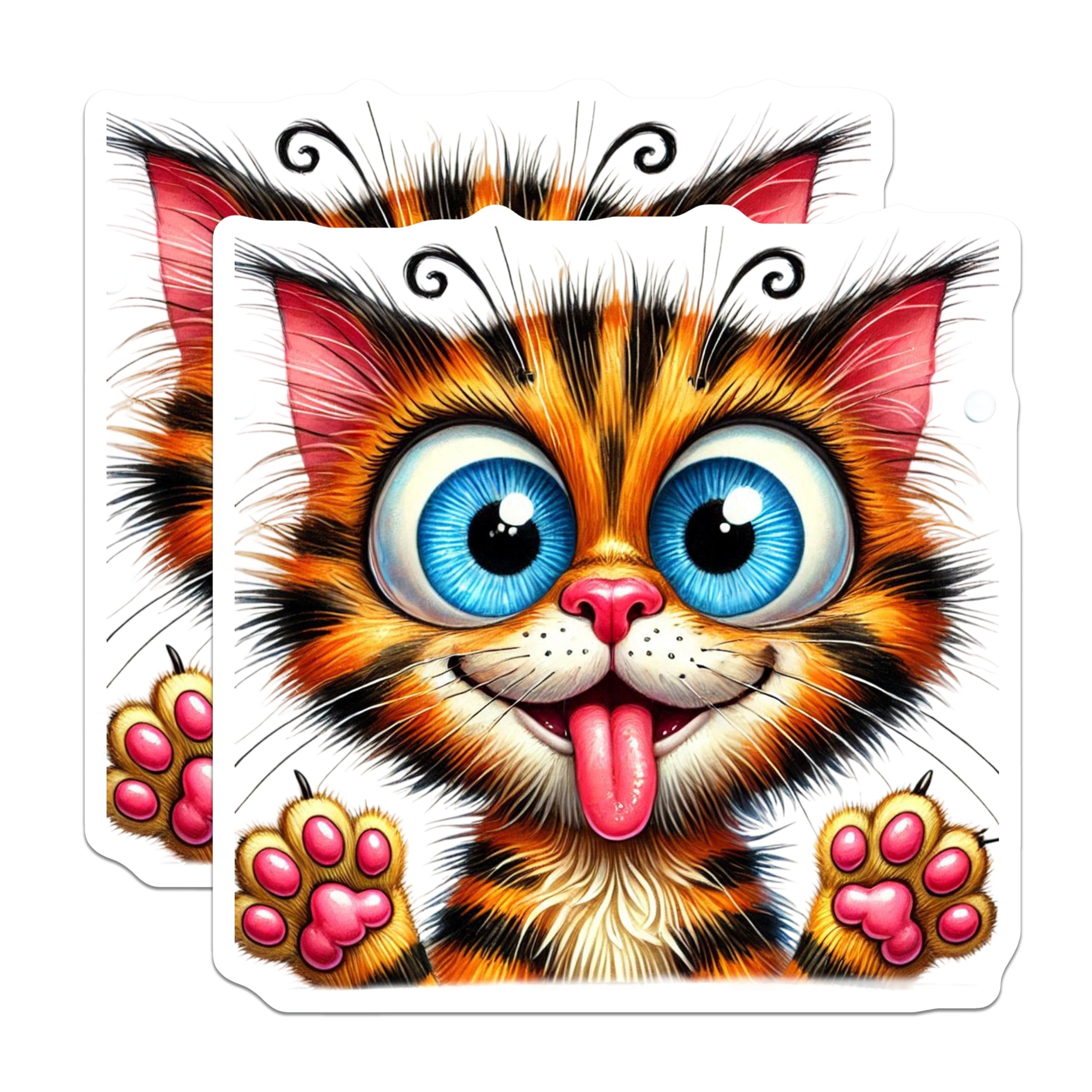 (2 Pack) Goofy Cat Magnets - Blue Eyes Kitty Decor - Whimsical Pet Accessories - 5" On Longest Side - Premium Magnet - for Cars, Refrigerators, Toolboxes, Lockers - Made in USA - MAG16047