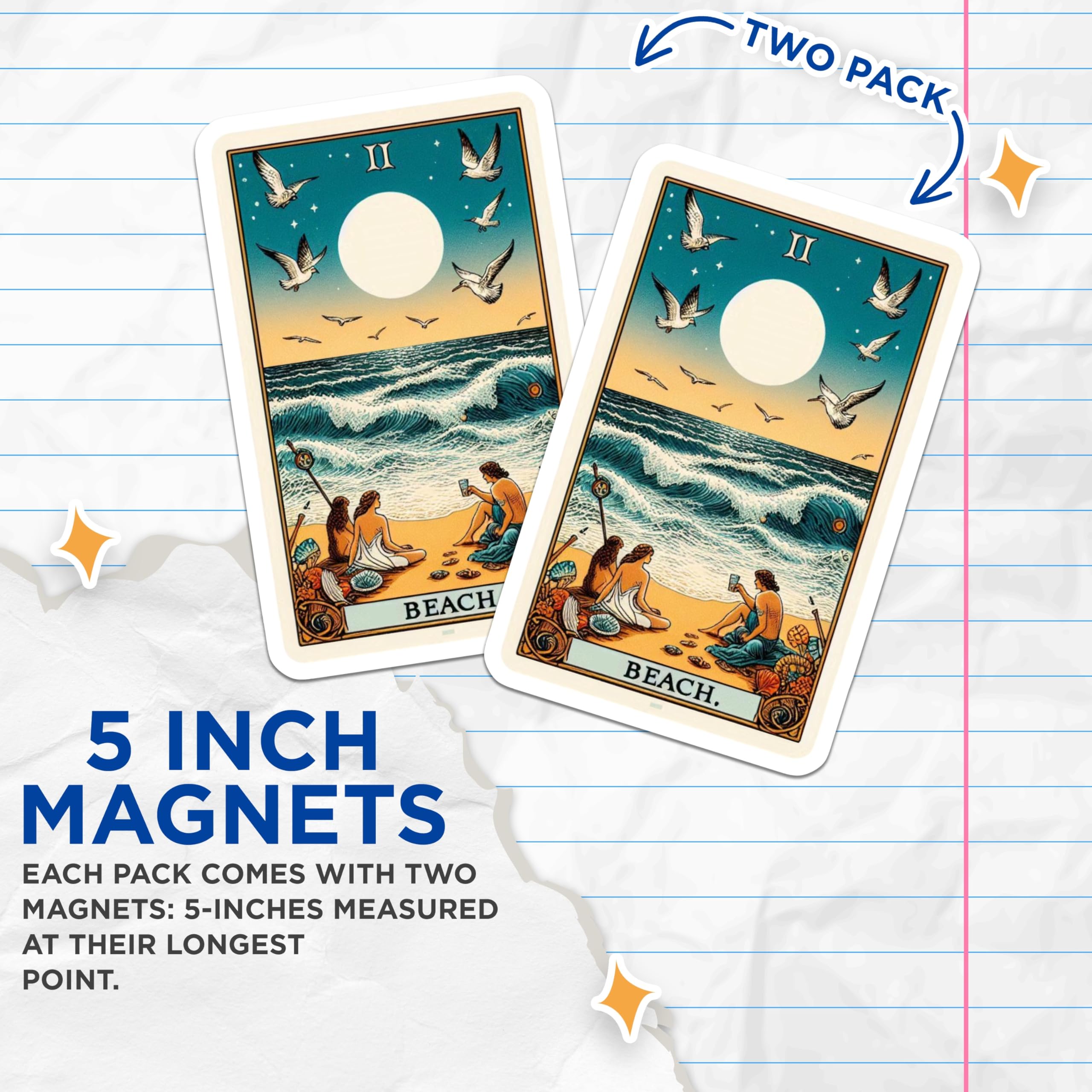(2 Pack) Beach Tarot Magnets - Sea Scape Art - Retro Decor - 5" On Longest Side - Premium Magnet - for Cars, Refrigerators, Toolboxes, Lockers - Made in USA - MAG14336
