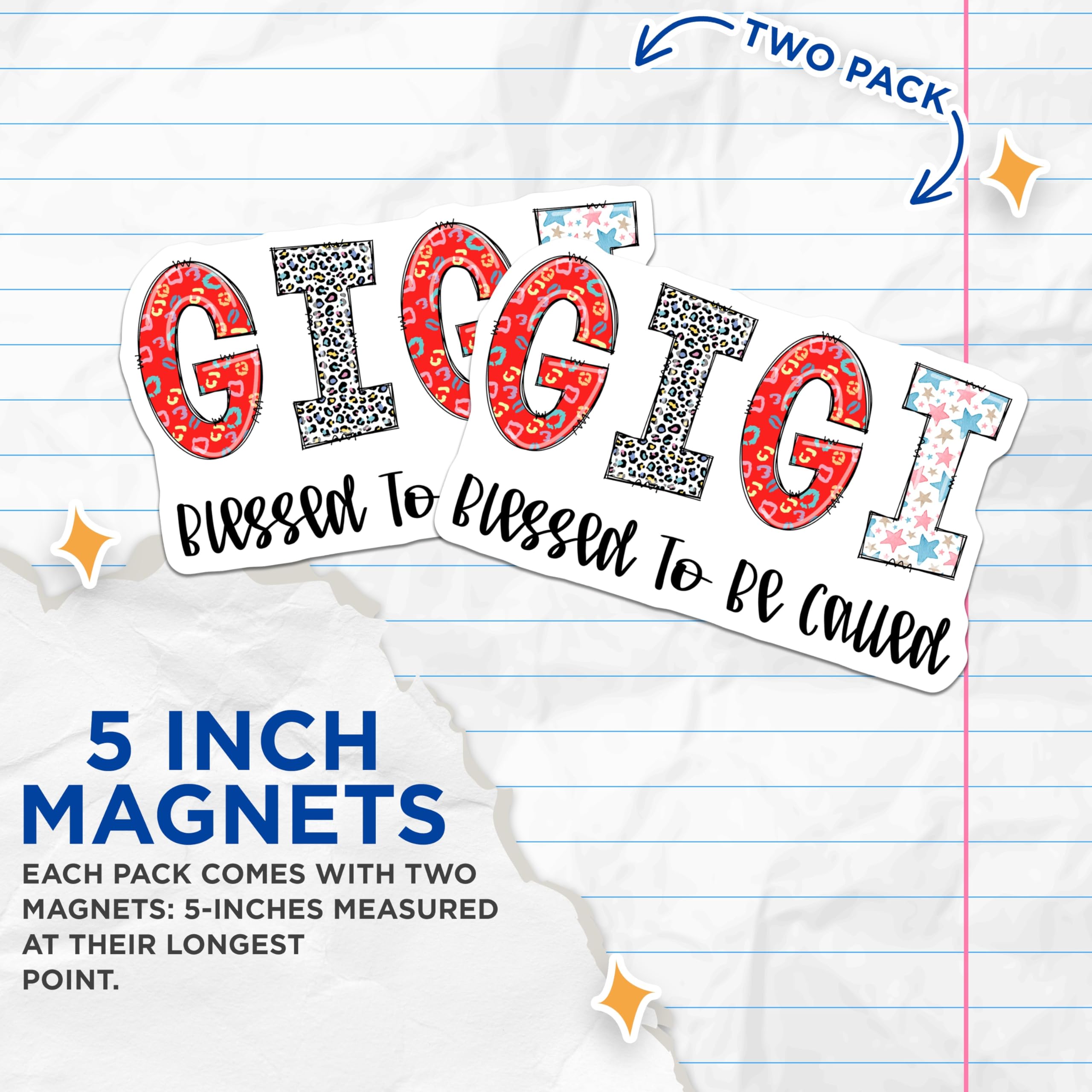 (2 Pack) Gigi Magnets - Blessed Gigi Decorations - Leopard Print Star Magnets - 5" On Longest Side - Premium Magnet - for Cars, Refrigerators, Toolboxes, Lockers - Made in USA - MAG14794