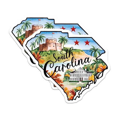 (2 Pack) South Carolina State Stickers - Scenic State Sticker - Travel Souvenir - 5" On Longest Side - Sticks to Smooth Flat Surfaces - Made in USA - BMCS6302
