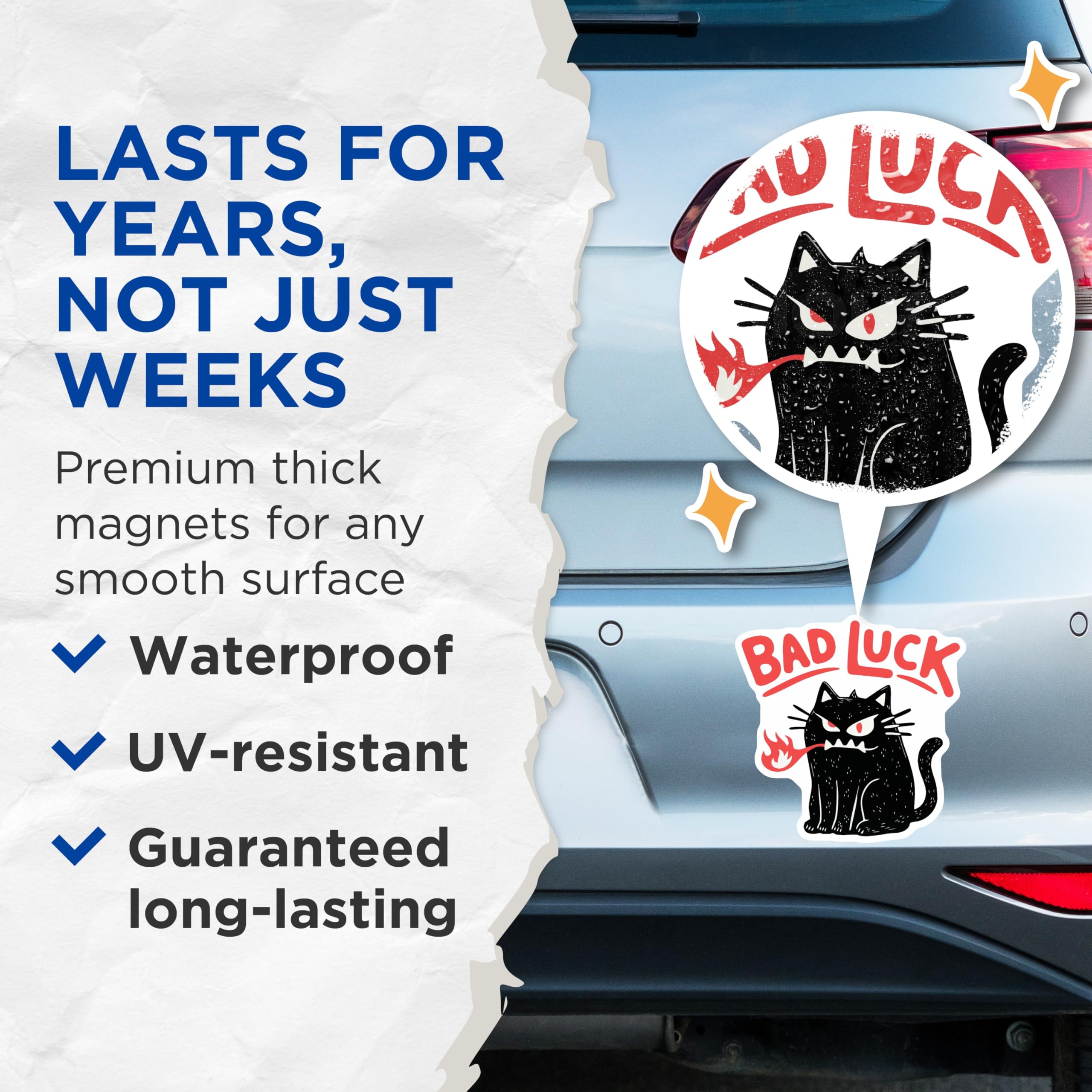 (2 Pack) Bad Luck Black Cat Magnets - Fire Breathing Feline Decor - Spooky Funny Magnet Set - 5 Inches On Longest Side - Thick Durable Magnet - Made in USA - MAG21728