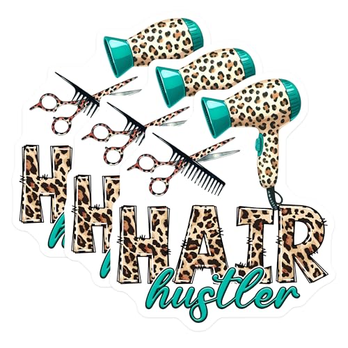 (3 Pack) Hair Hustler Decals - Leopard Print Hairdresser - Salon Decor Stickers - 3 Inches On Longest Side - Easy Peel & Apply - Made in USA - 3MCS6337