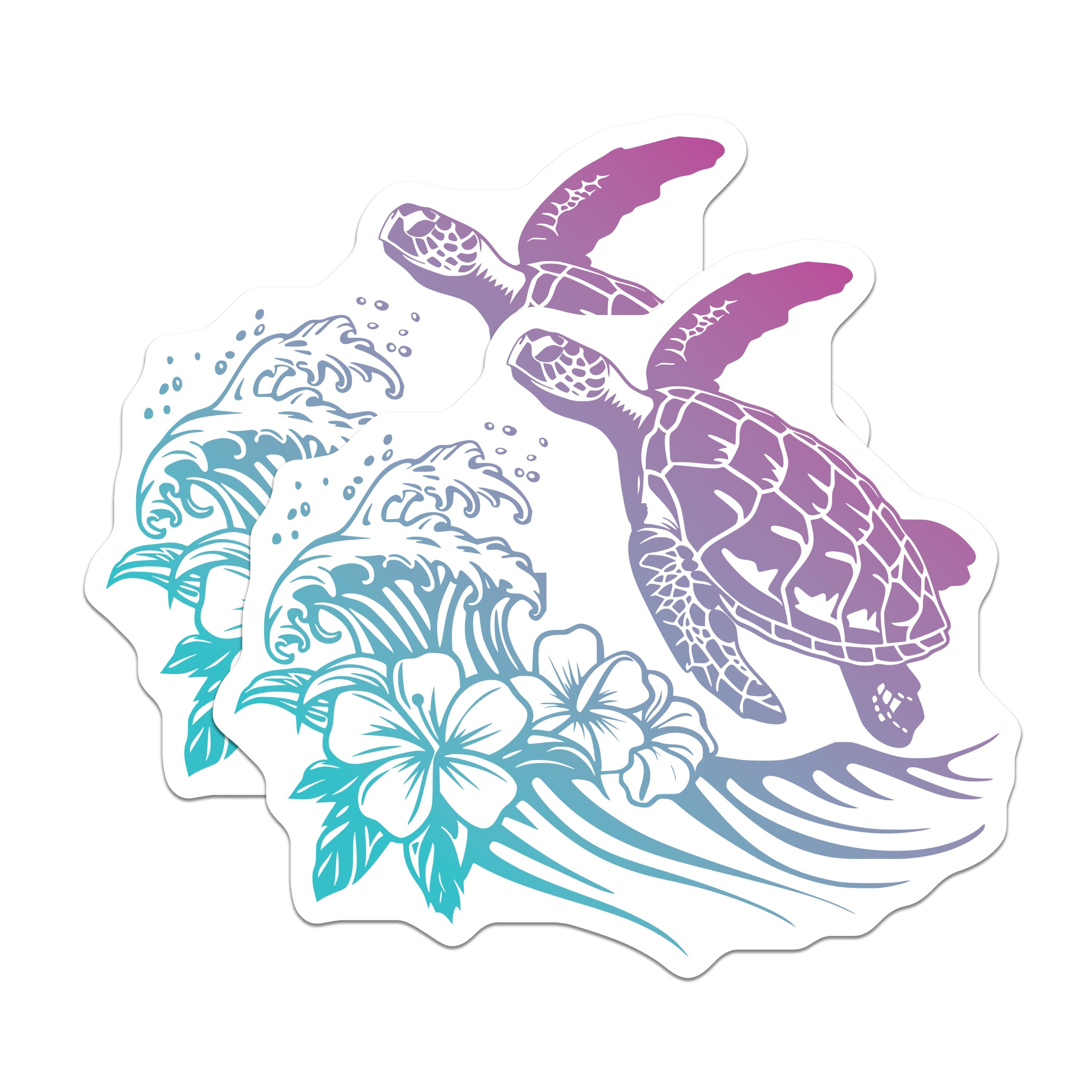 (2 Pack) Sea Turtle Ocean Magnets - Hawaiian Hibiscus Wave - Tropical Coastal Decor - Beach Lover Souvenir Magnet - 5 Inches On Longest Side - Thick Durable Magnet - Made in USA - MAG37803