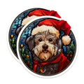 (2 Pack) Christmas Dog Magnets - Stained Glass Doodle Puppy Holiday Decor - Santa Hat Pet Fridge Decoration - 5 Inches On Longest Side - Thick Durable Magnet - Made in USA - MAG25389