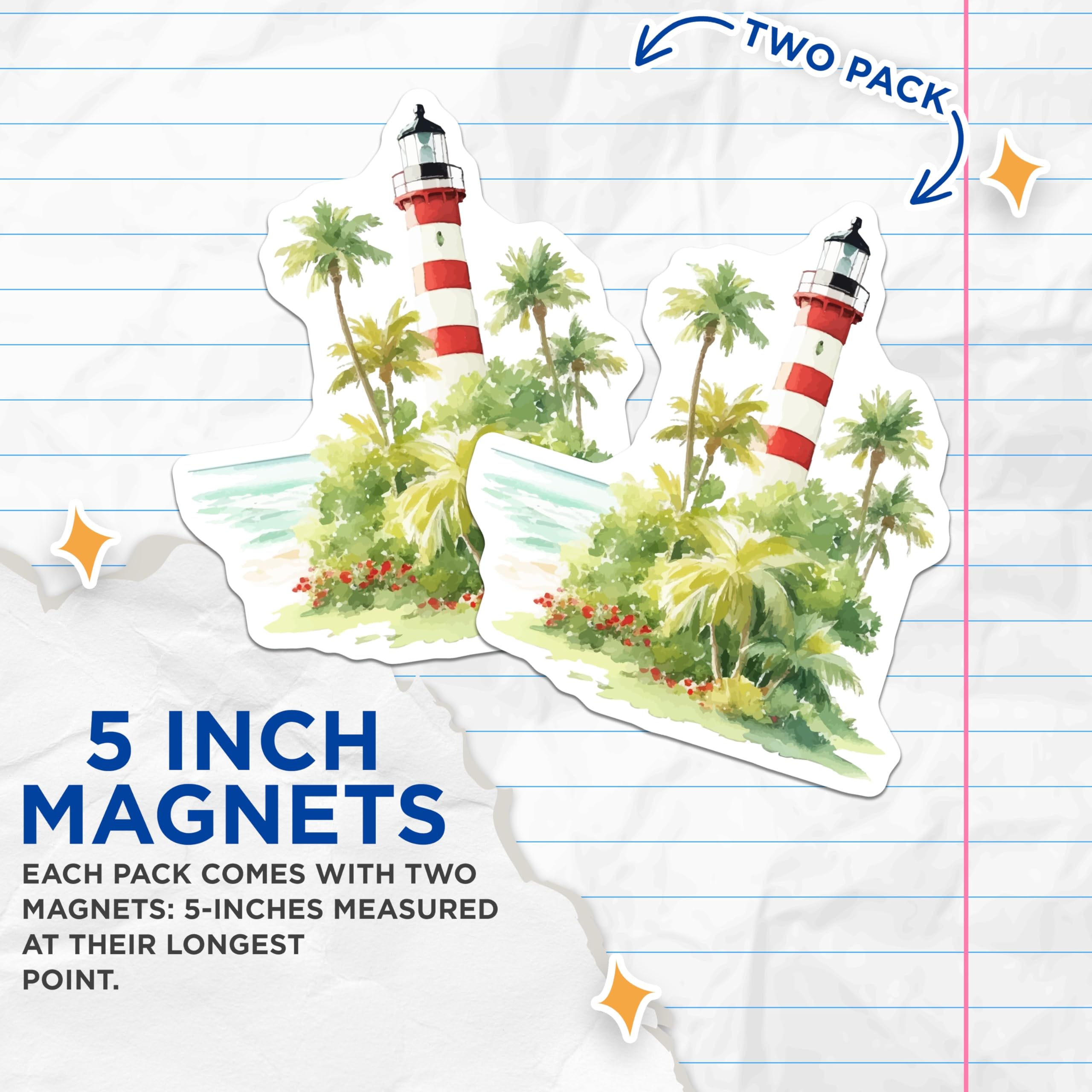 (2 Pack) Lighthouse Magnets - Tropical Beach Decor - Coastal Island Art - 5 Inches On Longest Side - Thick Durable Magnet - Made in USA - MAG19561