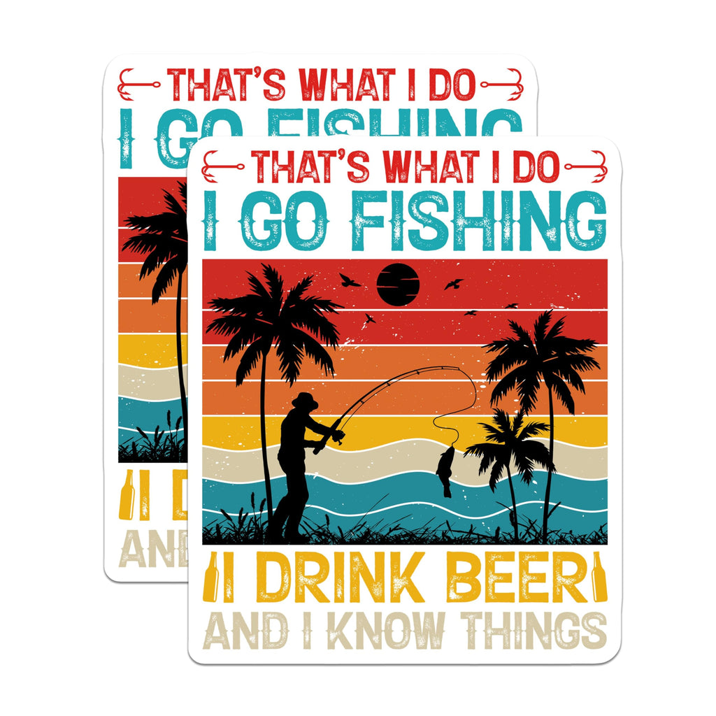 (2 Pack) That's What I Do I Go Fishing Stickers - I Drink Beer and I Know Things Stickers - Funny Fishing Stickers - 5" On Longest Side - Sticks to Smooth Flat Surfaces - Made in USA - BMCS4439