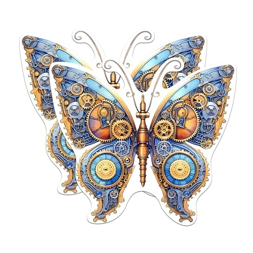 (2 Packs) Steampunk Butterfly Magnets - Aesthetic Gothic Steampunk Magnets - 5 Inches On Longest Side - Premium Magnet - for Fridges, Toolboxes, Cars - Made in USA - MAG2328