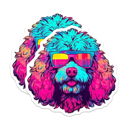 (2 Pack) Psychedelic Dog Stickers - Colorful Dog Art - Retro Dog Sticker - 5" On Longest Side - Sticks to Smooth Flat Surfaces - Made in USA - BMCS7234