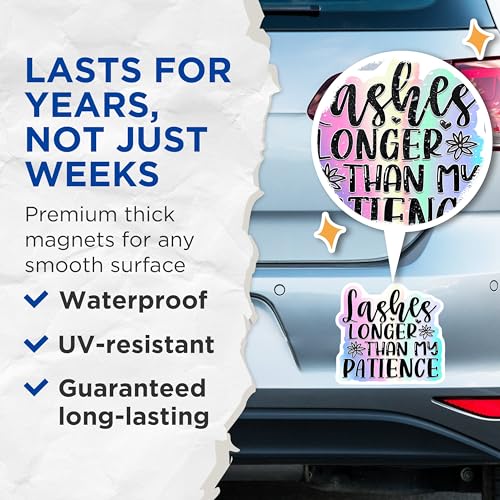 (2 Pack) Lashes Longer Than My Patience Magnets - Funny Quote Magnets - Humorous Home Magnets - 5" On Longest Side - for Cars, Fridges, Toolboxes - Made in USA - MAG4122