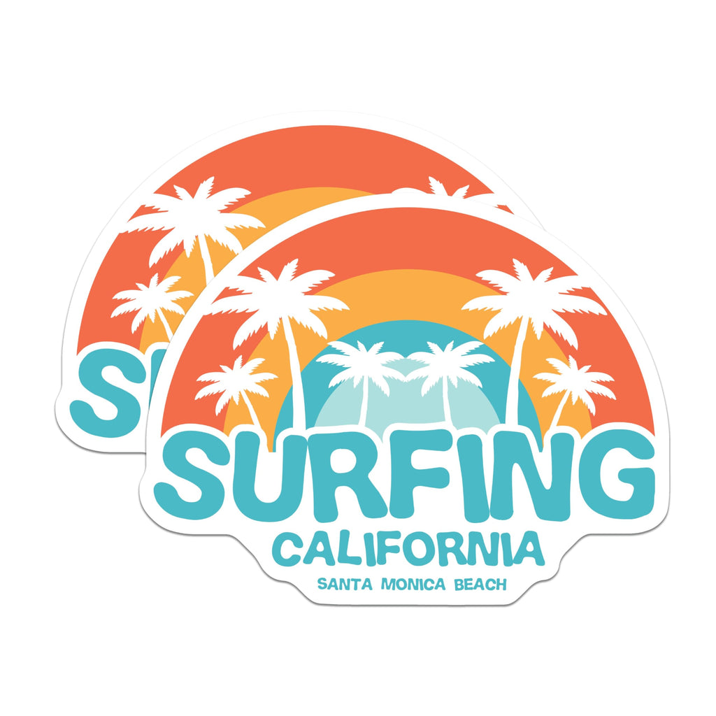 (2 Pack) Santa Monica Beach Magnets - Surfing California - Souvenir Magnet - 5" On Longest Side - Premium Magnet - for Cars, Refrigerators, Toolboxes, Lockers - Made in USA - MAG17162