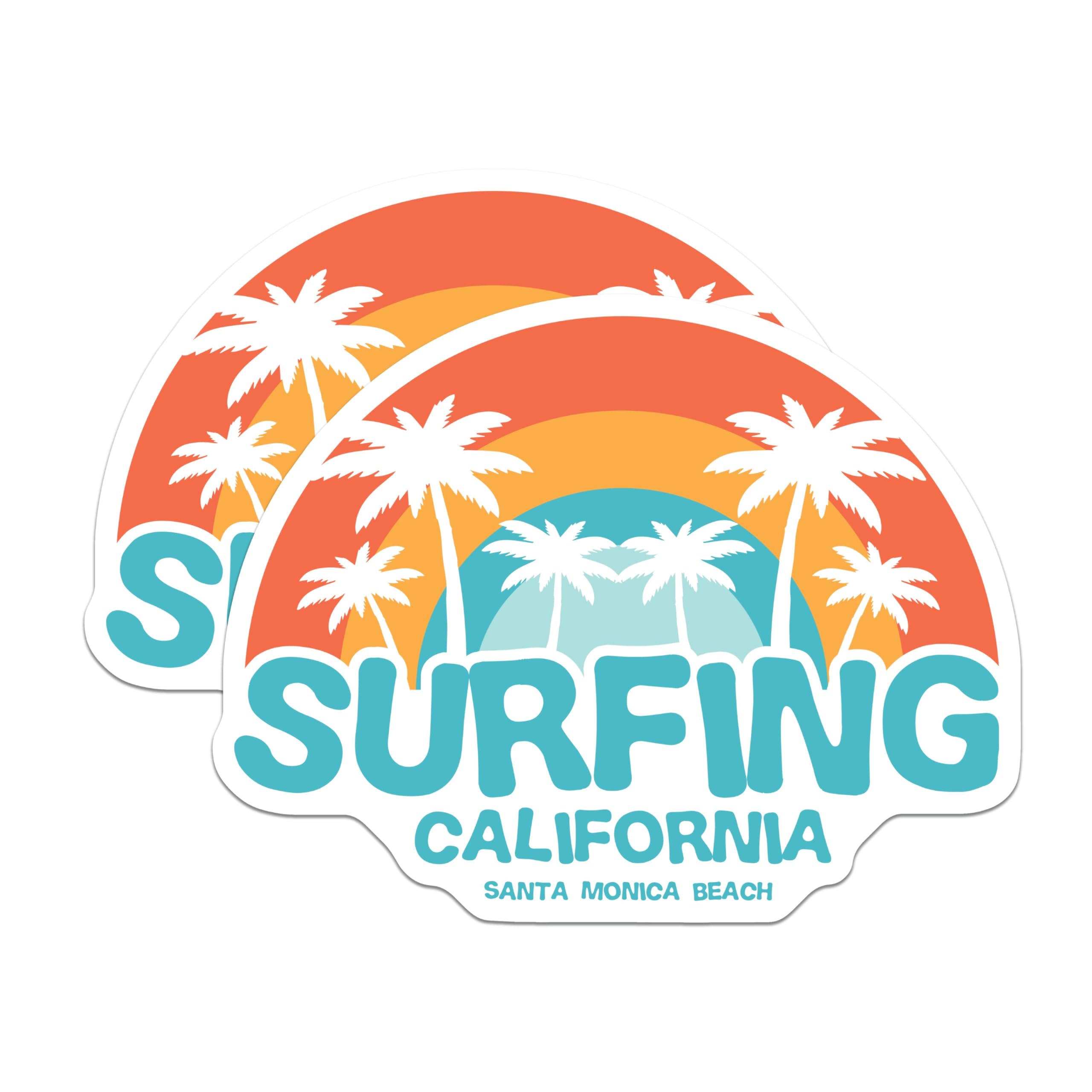 (2 Pack) Santa Monica Beach Magnets - Surfing California - Souvenir Magnet - 5" On Longest Side - Premium Magnet - for Cars, Refrigerators, Toolboxes, Lockers - Made in USA - MAG17162