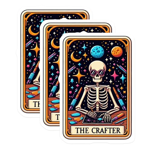(3 Pack) Crafter Skeleton Decals - Artistic Skull Decal - Crafting Laptop Decals - 3 Inches On Longest Side - Easy Peel & Apply - Made in USA - 3MCS4142