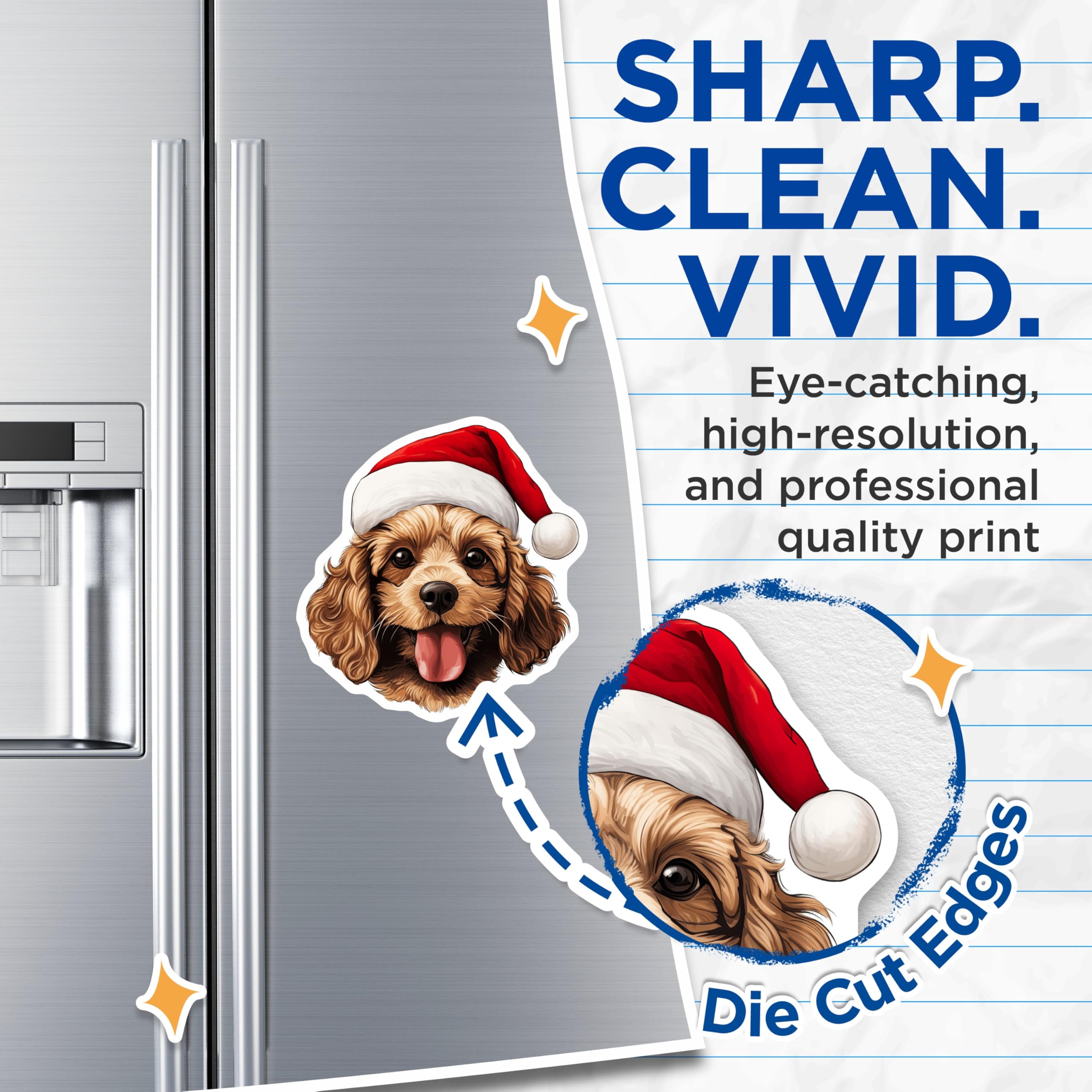 (2 Pack) Santa Hat Dog Magnets - Christmas Puppy Decor - Holiday Animal Lover - Pet Parent Present - Dog Breed Art - 5 Inches On Longest Side - Thick Durable Magnet - Made in USA - MAG30782