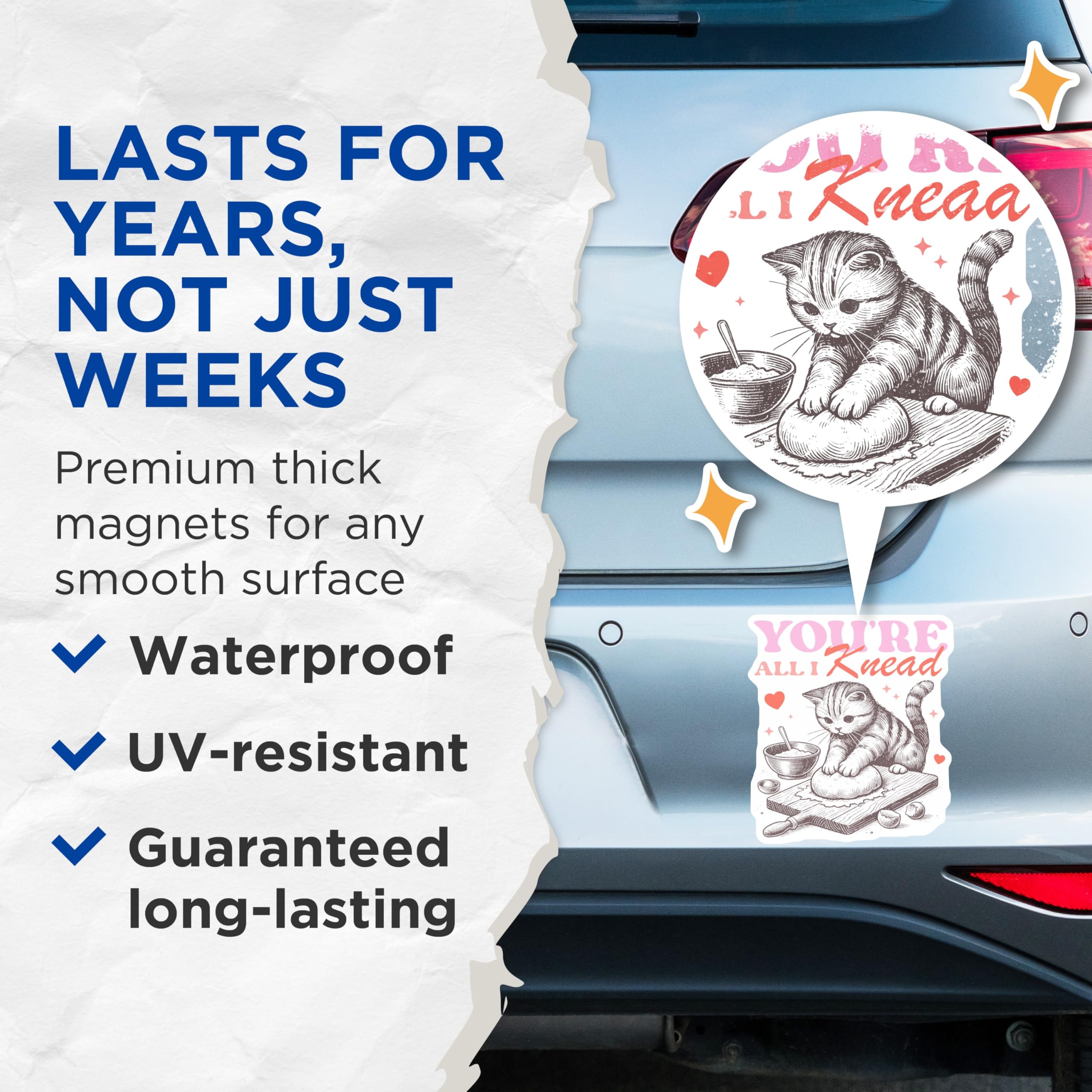 (2 Pack) Cat Baking Magnets - You're All I Knead - Cute Kitten Refrigerator Magnets - 5" On Longest Side - Premium Magnet - for Cars, Refrigerators, Toolboxes, Lockers - Made in USA - MAG14127