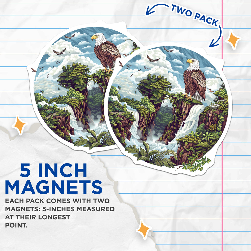 (2 Pack) Majestic Eagle Waterfall Magnets - Lush Jungle Scenery - Wildlife Nature Decor - 5 Inches On Longest Side - Thick Durable Magnet - Made in USA - MAG39888