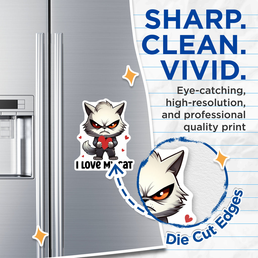 (2 Pack) Funny Cat Magnets I Love My Cat - Grumpy Feline Lover Pet Owner - Unique Fridge Locker Decor - 5 Inches On Longest Side - Thick Durable Magnet - Made in USA - MAG37151