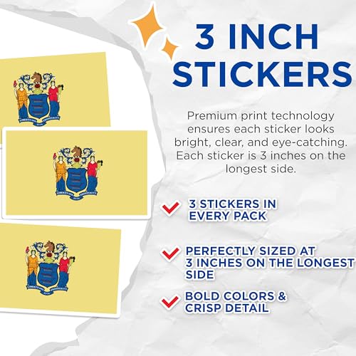 (3 Pack) New Jersey Flag Decals - State Pride Stickers - Laptop Decal - 3 Inches On Longest Side - Easy Peel & Apply - Made in USA - 3MCS0202